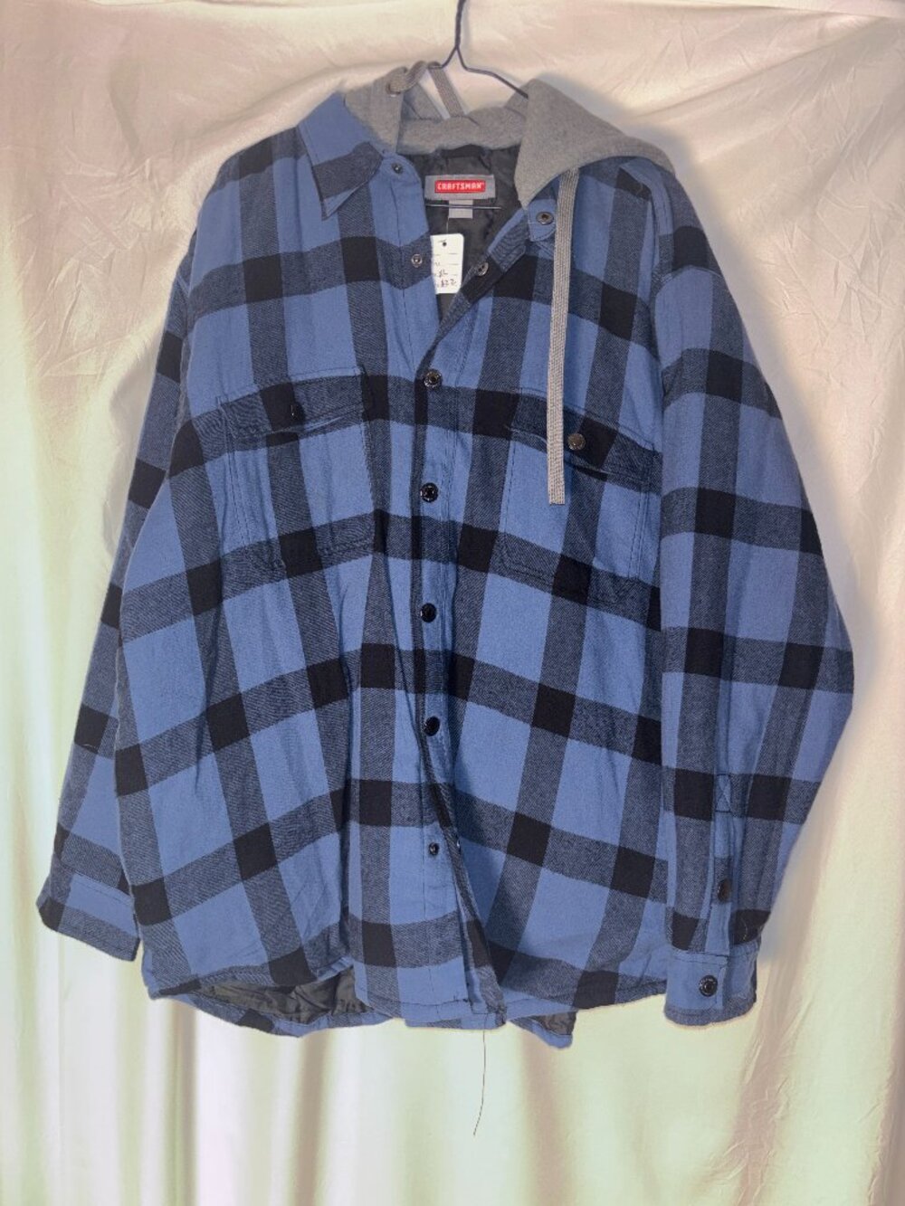 Craftsman Blue Black Buffalo Plaid Hooded Shirt Jacket XL